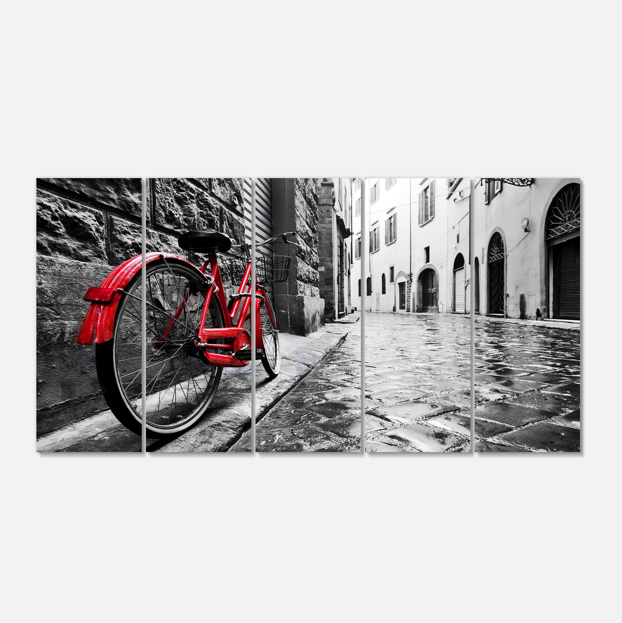 Designart 'Retro Vintage Red Bike ' Cityscape Photo Canvas Art Print