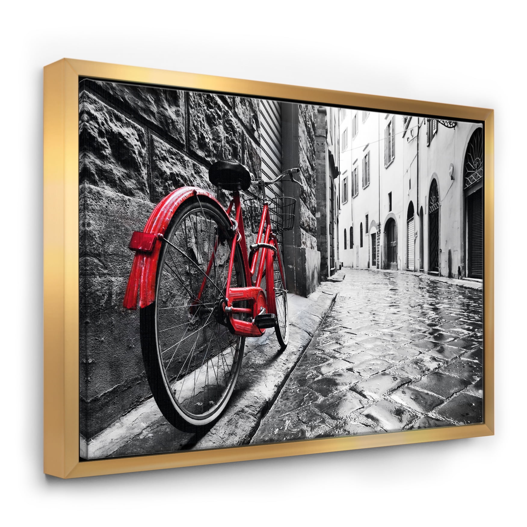Designart ' Retro Vintage Red Bike ' Cityscape Photo Framed Canvas Art Print