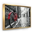 thumbnail image 1 of Designart ' Retro Vintage Red Bike ' Cityscape Photo Framed Canvas Art Print, 1 of 3