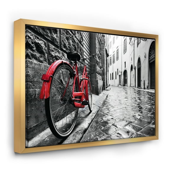 Designart ' Retro Vintage Red Bike ' Cityscape Photo Framed Canvas Art Print