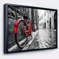 thumbnail image 1 of Designart ' Retro Vintage Red Bike ' Cityscape Photo Framed Canvas Art Print, 1 of 5