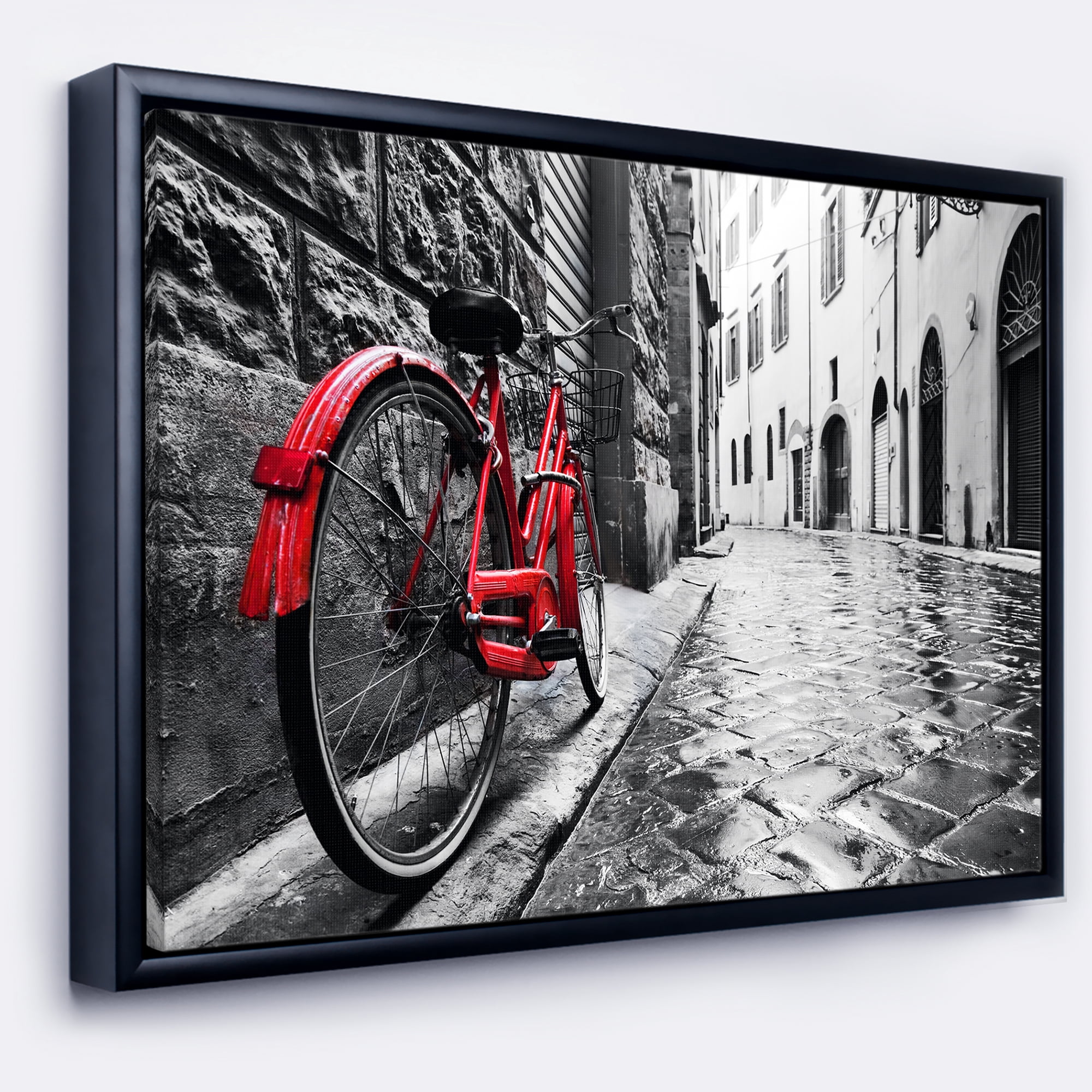 Designart ' Retro Vintage Red Bike ' Cityscape Photo Framed Canvas Art Print