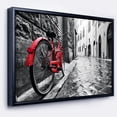 thumbnail image 1 of Designart ' Retro Vintage Red Bike ' Cityscape Photo Framed Canvas Art Print, 1 of 3