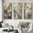 thumbnail image 1 of Designart "Retro Whirl in Gold and White II" Fractals Framed Wall Art Set Of 3 - Gold Transitional Frame Canvas Set For Living Room Decor, 1 of 6