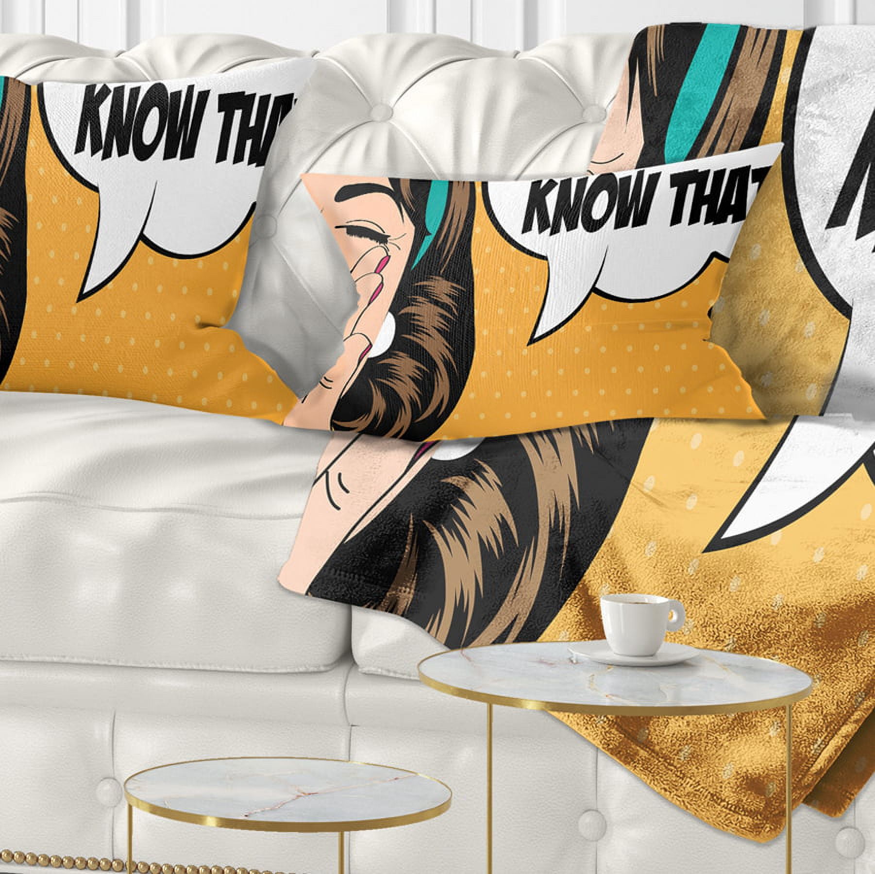 Designart Retro Woman in Comic Style - Abstract Portrait Throw Pillow - 12x20