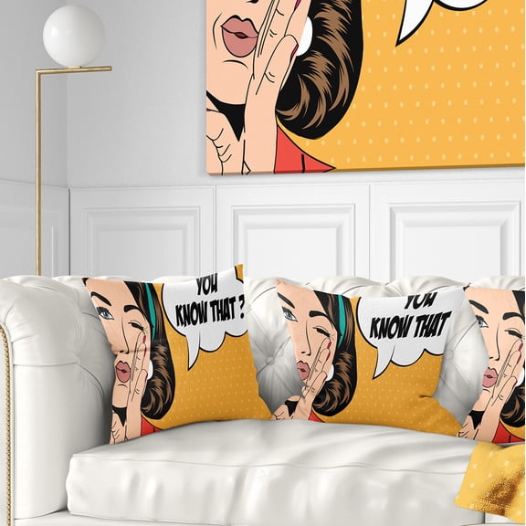 Designart Retro Woman in Comic Style - Abstract Portrait Throw Pillow - 18x18