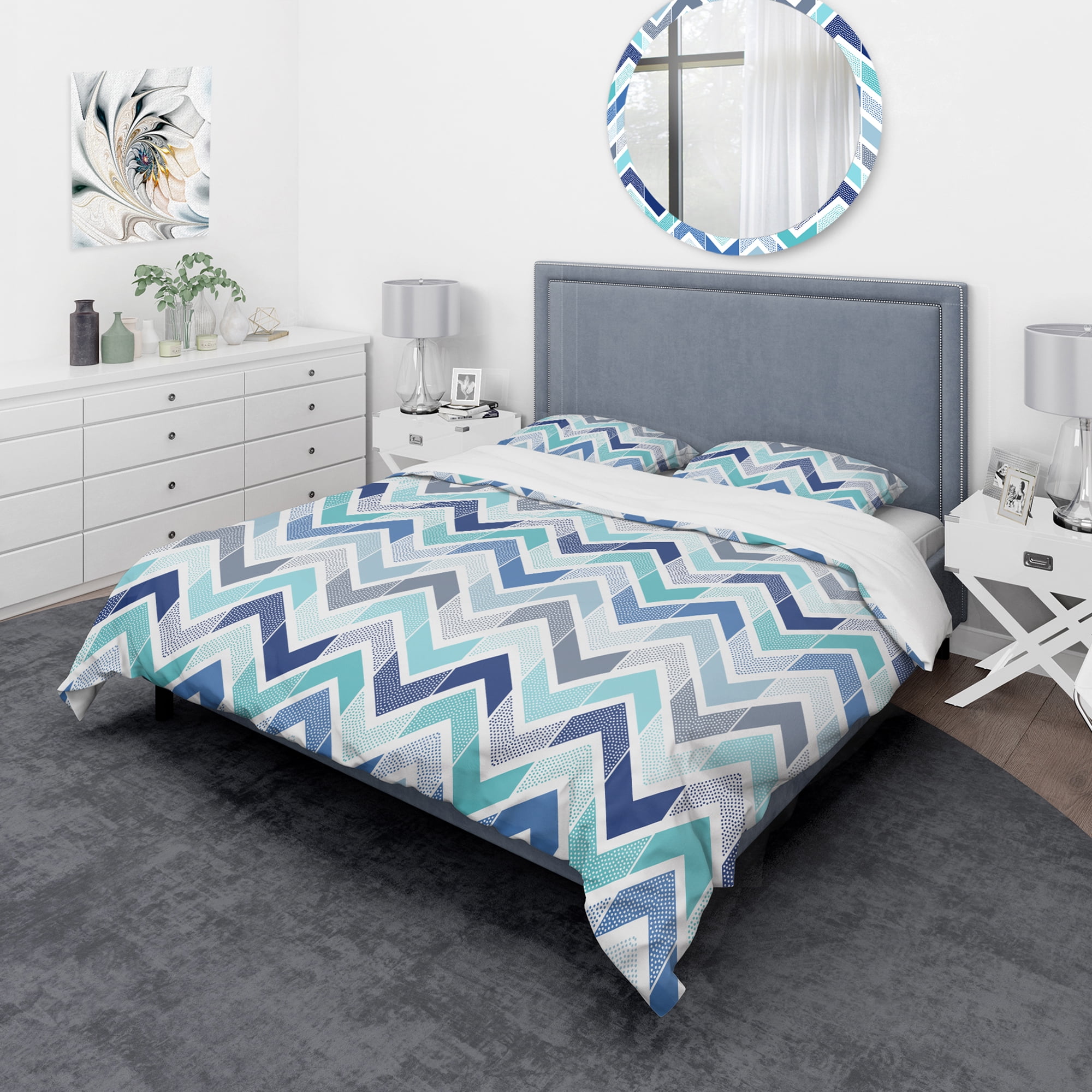 Designart 'Retro dotted blue wave pattern' Vintage Duvet Cover Set
