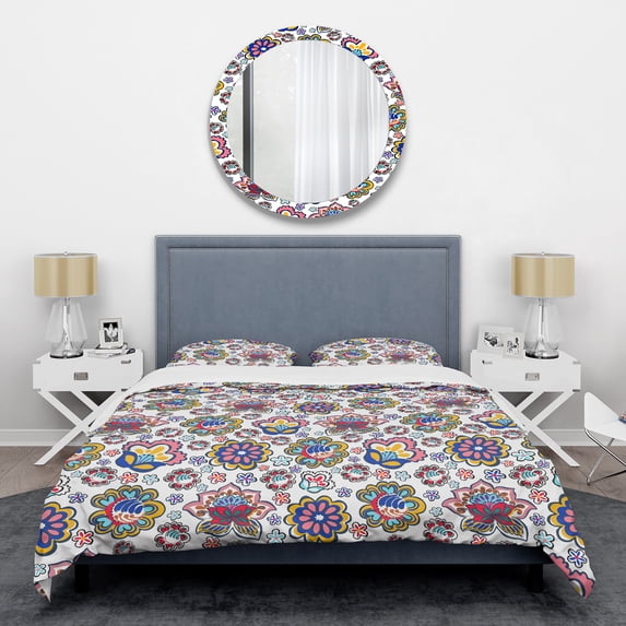 Designart 'Retro handdrawn flowers II' Mid-Century Modern Duvet Cover Set