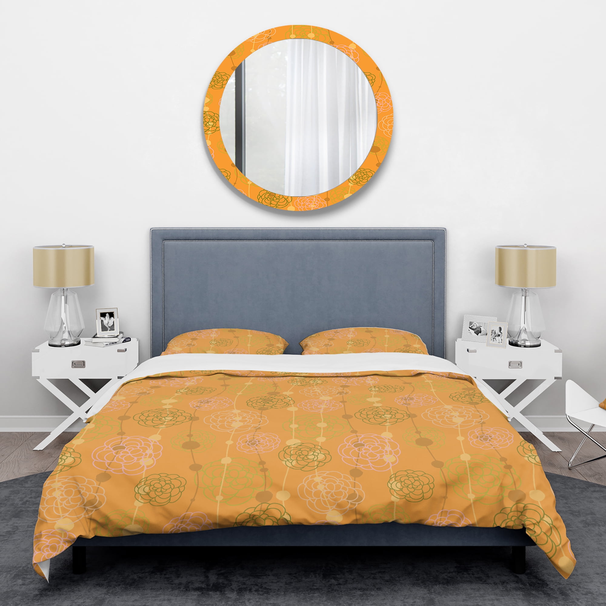 Designart 'Retro handdrawn flowers III' Mid-Century Modern Duvet Cover Set