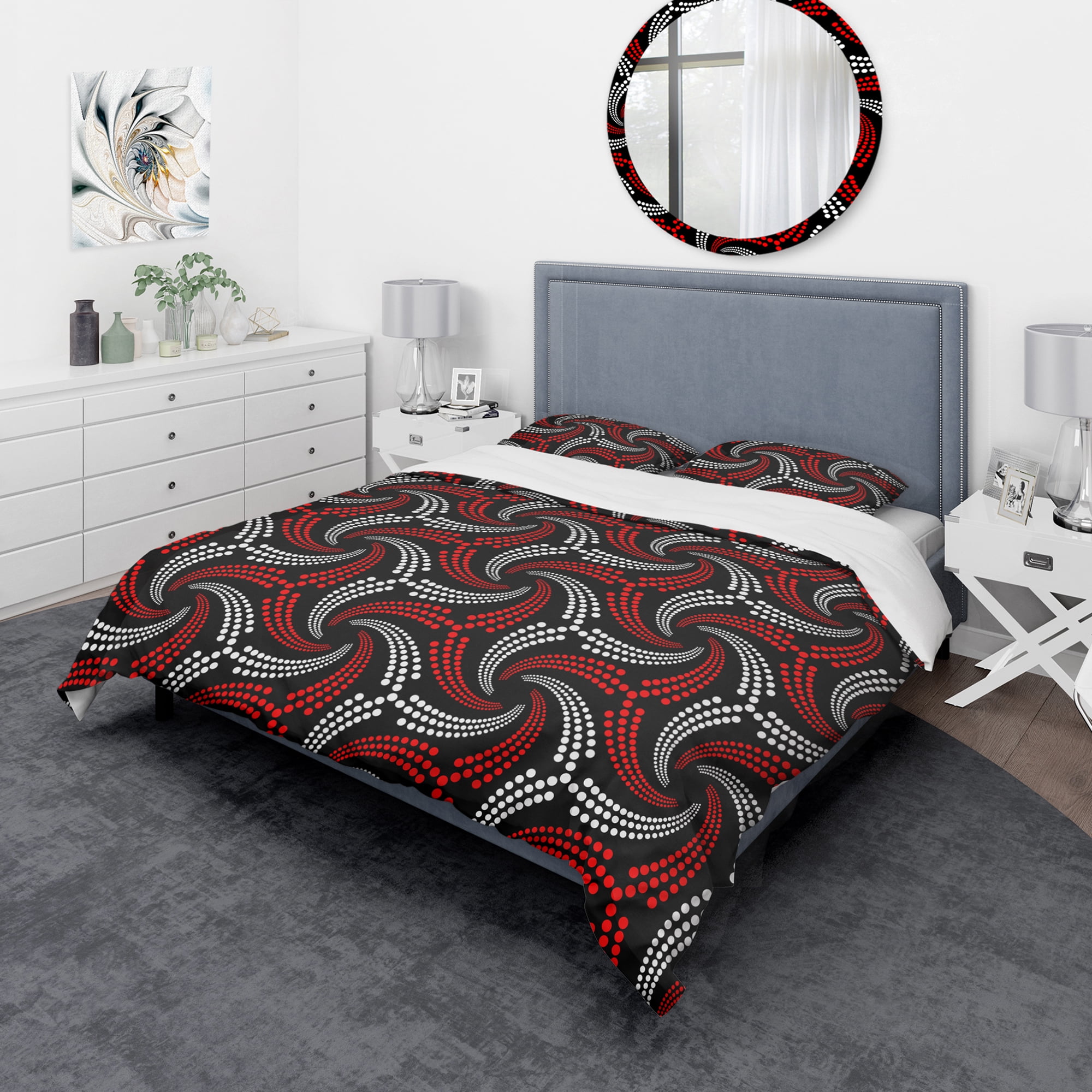 Designart 'Retro red and white dotted spirals' Vintage Duvet Cover Set
