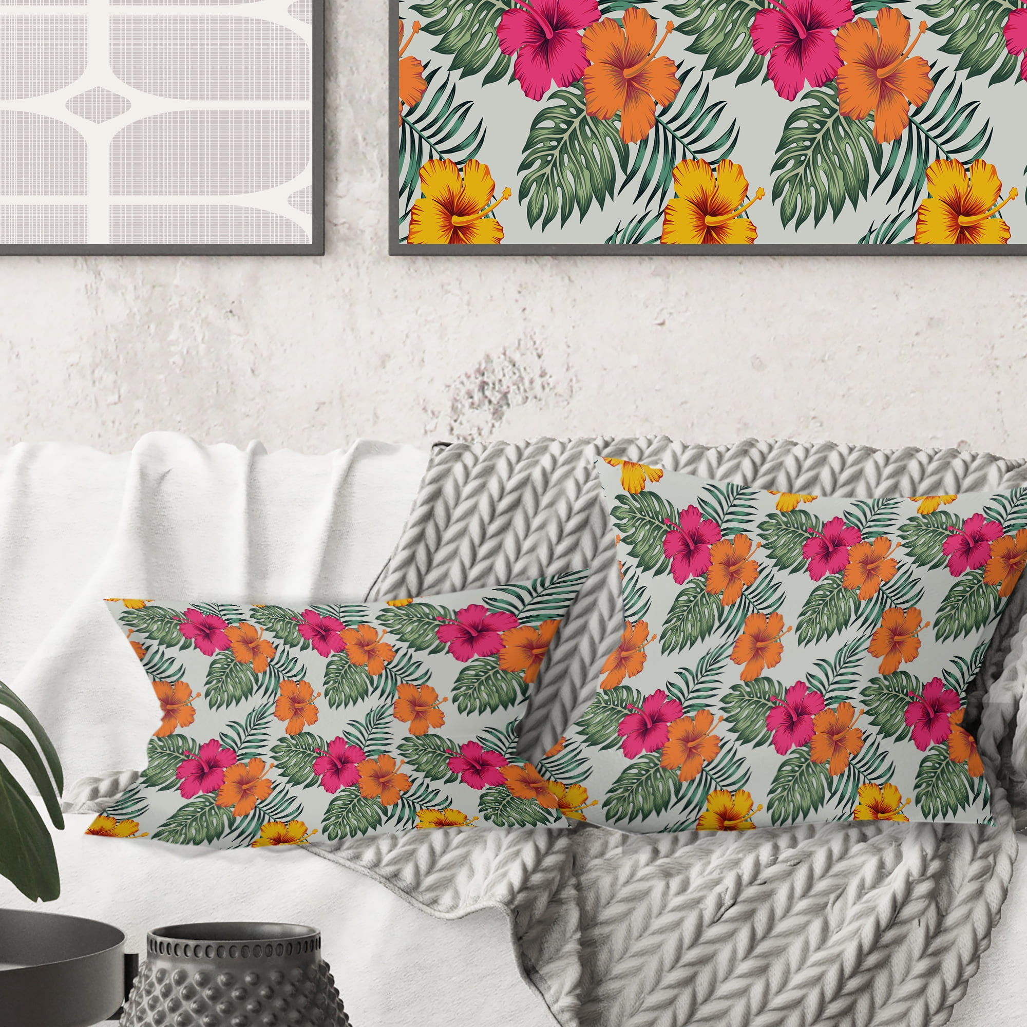 Designart Retro tropical Leaves III' Mid-Century Modern Throw Pillow - 16x16