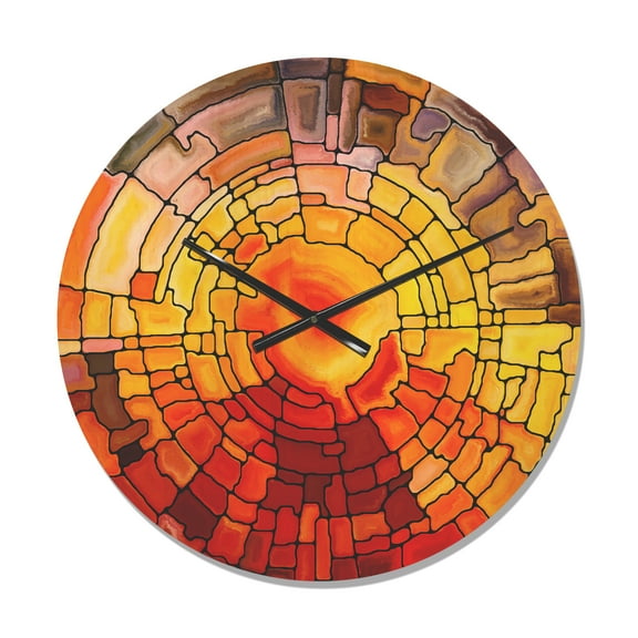 Designart 'Return of Stained Glass Red and Yellow' Modern Wood Wall Clock