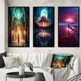 thumbnail image 1 of Designart "Revelation of Ancient Atlantis Mystery of Light" Abstract Landscape Framed Wall Art Set Of 3 - Gold Abstract Landscapes Frame Gallery Wall Set For Home Decor, 1 of 6