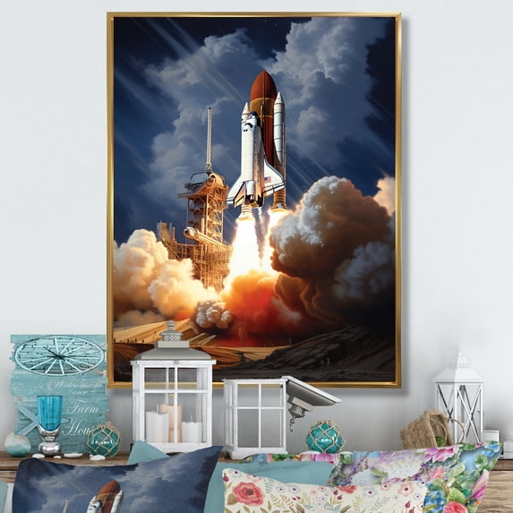 Designart "Revelation of the Rocketship II" Rocketship Floater Framed Wall Decor