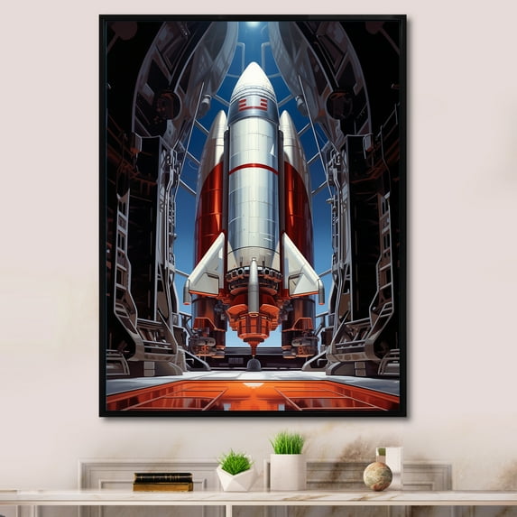 Designart "Reverent Rocketship II" Rocketship Floater Framed Canvas Art Print