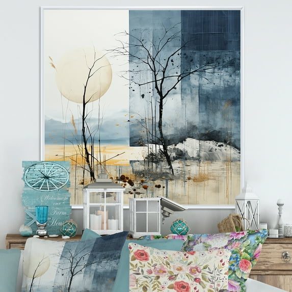 Designart "Reverie Of Stormy Prairies In Minimalism III" Prairies Floater Framed Canvas Art Print