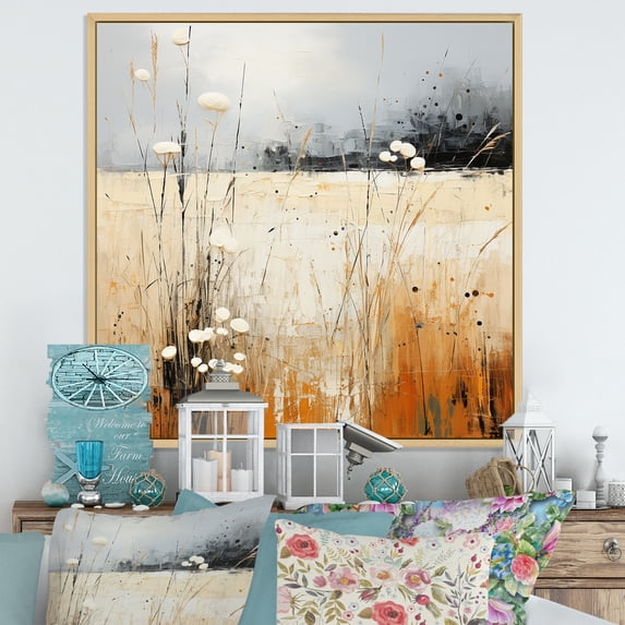 Designart "Reverie Of Stormy Prairies In Minimalism" Prairies Floater Framed Canvas Wall Art