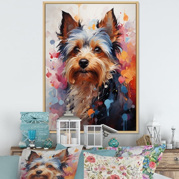 Designart "Reverie Of The Yorkie Doge" Animals Dog Floater Framed Wall Art Prints