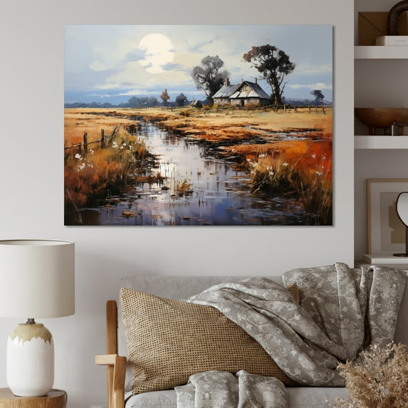 Designart "Reverie by the Farmhouse River I" Landscapes Canvas Art Print