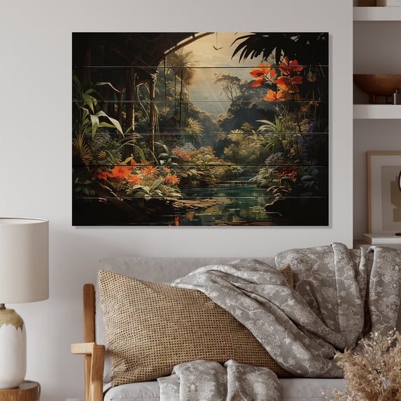 Designart "Reverie in Vietnam s Tropical Rainforest" Vietnam Print on Natural Pine Wood