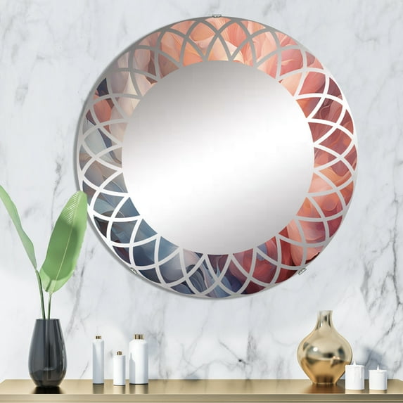 Designart "Reverie of Peach and Blue Roses I" Floral Round Wall Mirror - Modern Oval Printed Decorative Oversized Mirror - Multiple Color Options