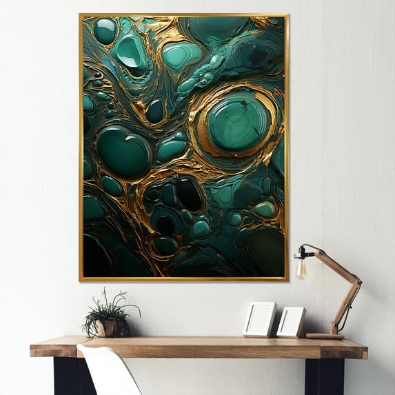Designart "Revitalizing Malachite Essence I" Spiritual Stone Floater Framed Wall Art Prints