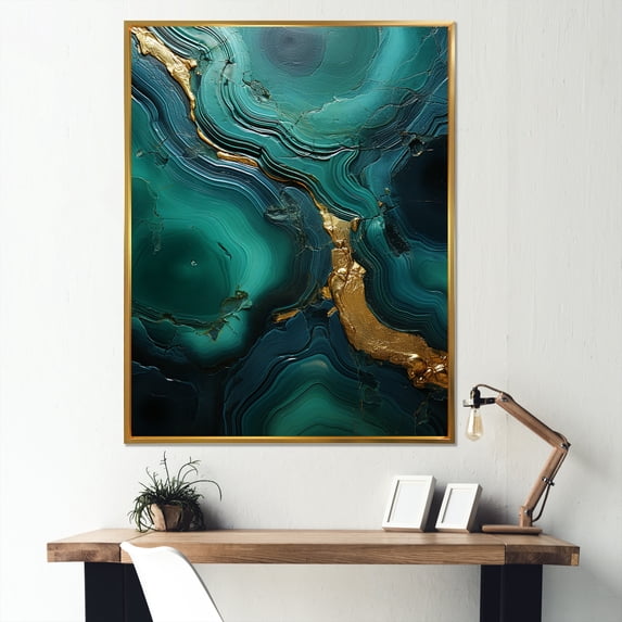 Designart "Revitalizing Malachite Essence" Spiritual Stone Floater Framed Canvas Art Print