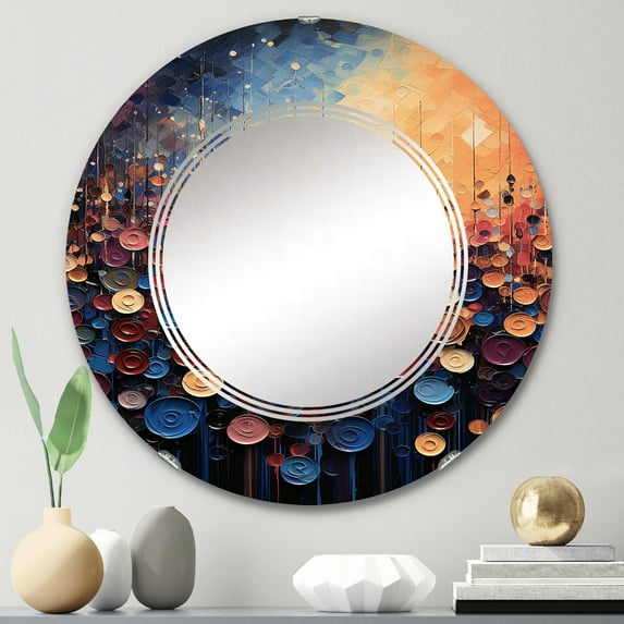 Designart "Rhapsodic Vinyl Record II" Music Round Wall Mirror - Modern Oval Printed Decorative Oversized Mirror - Multiple Color Options