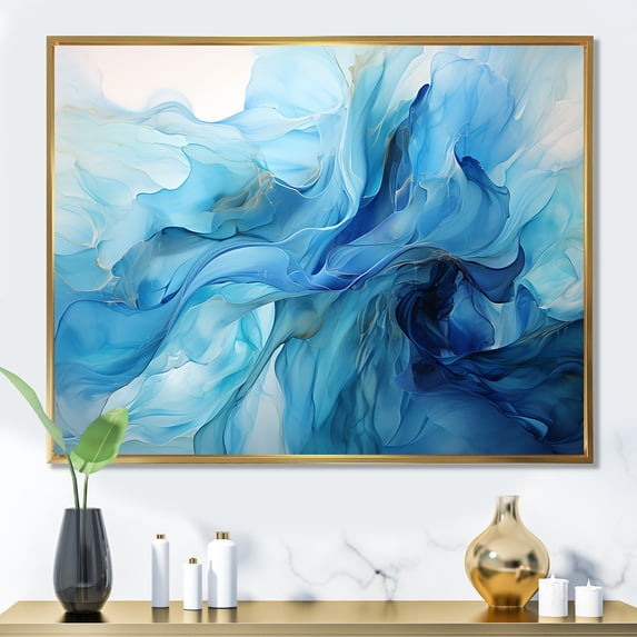 Designart "Rhapsody Of The Ocean II" Abstract Impressionism Floater Framed Wall Art Living Room