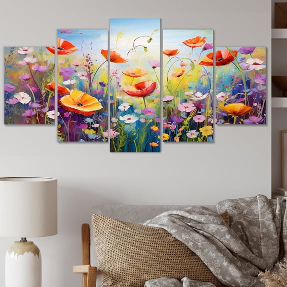 Designart "Rhapsody in Wildflower Blooms" Floral Metal Art Print Set