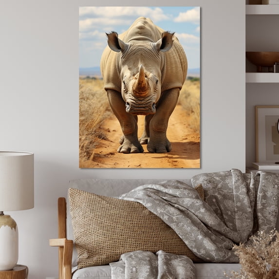Designart "Rhincoeros Extremely African Angry II" Animals Metal Art Living Room
