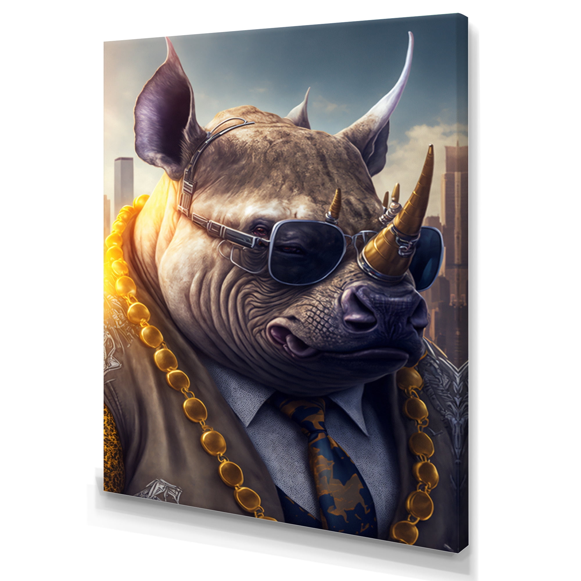 Designart Rhino Gangster in NYC I Canvas Wall Art