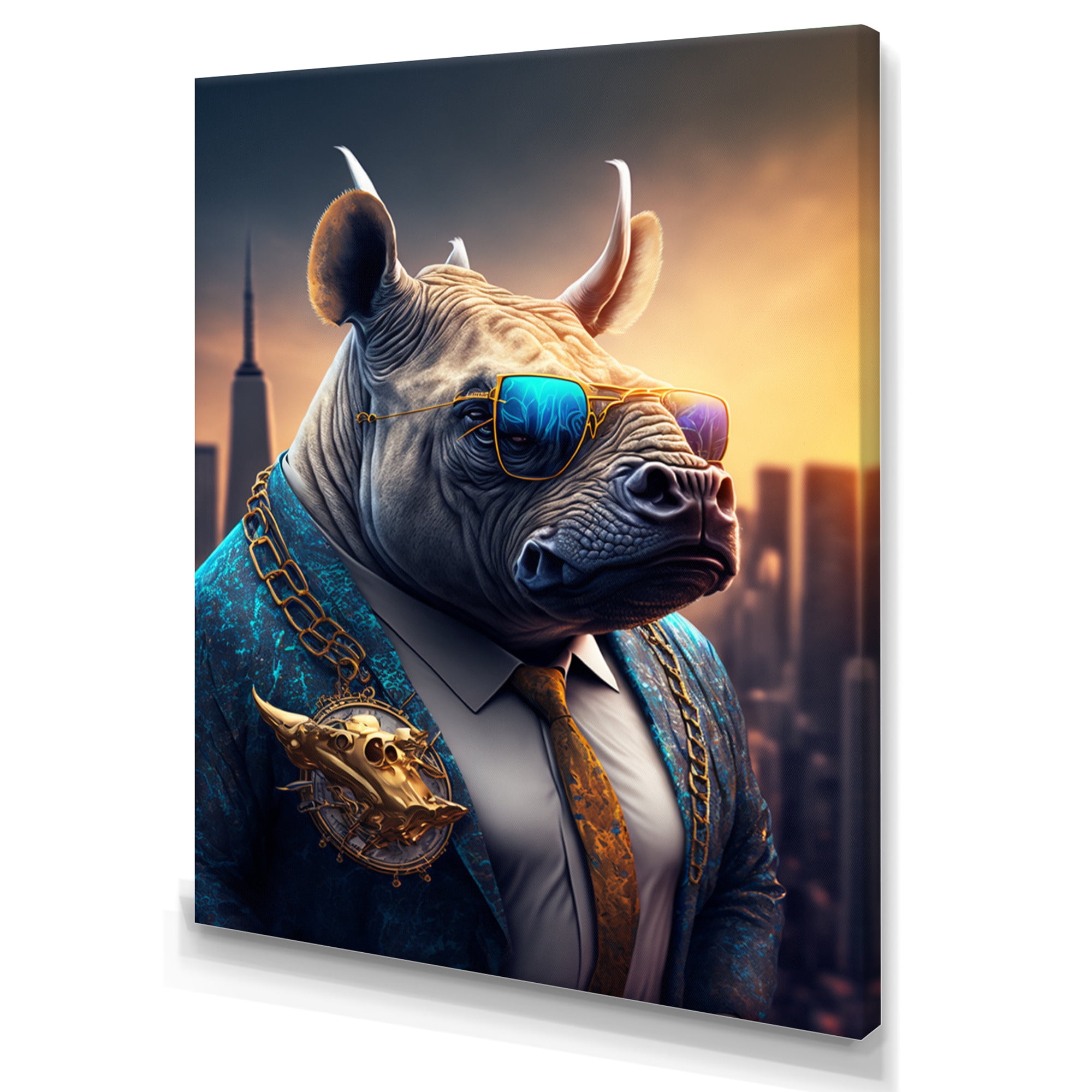 Designart Rhino Gangster in NYC II Canvas Wall Art