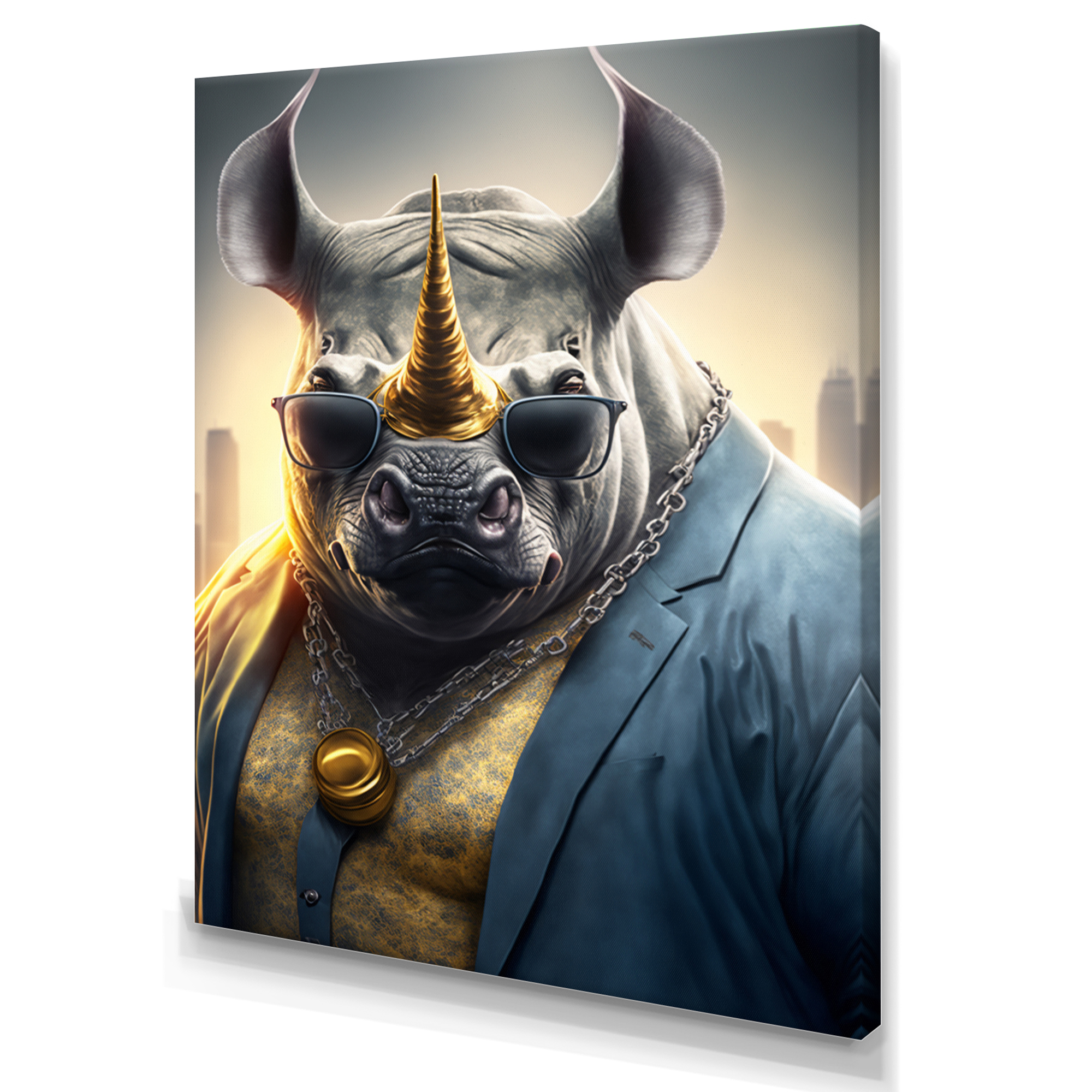 Designart Rhino Gangster in NYC III Canvas Wall Art