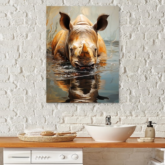 Designart "Rhinoceros Rejuvenating Plunge In Liquid I" Bathroom Wall Art Living Room