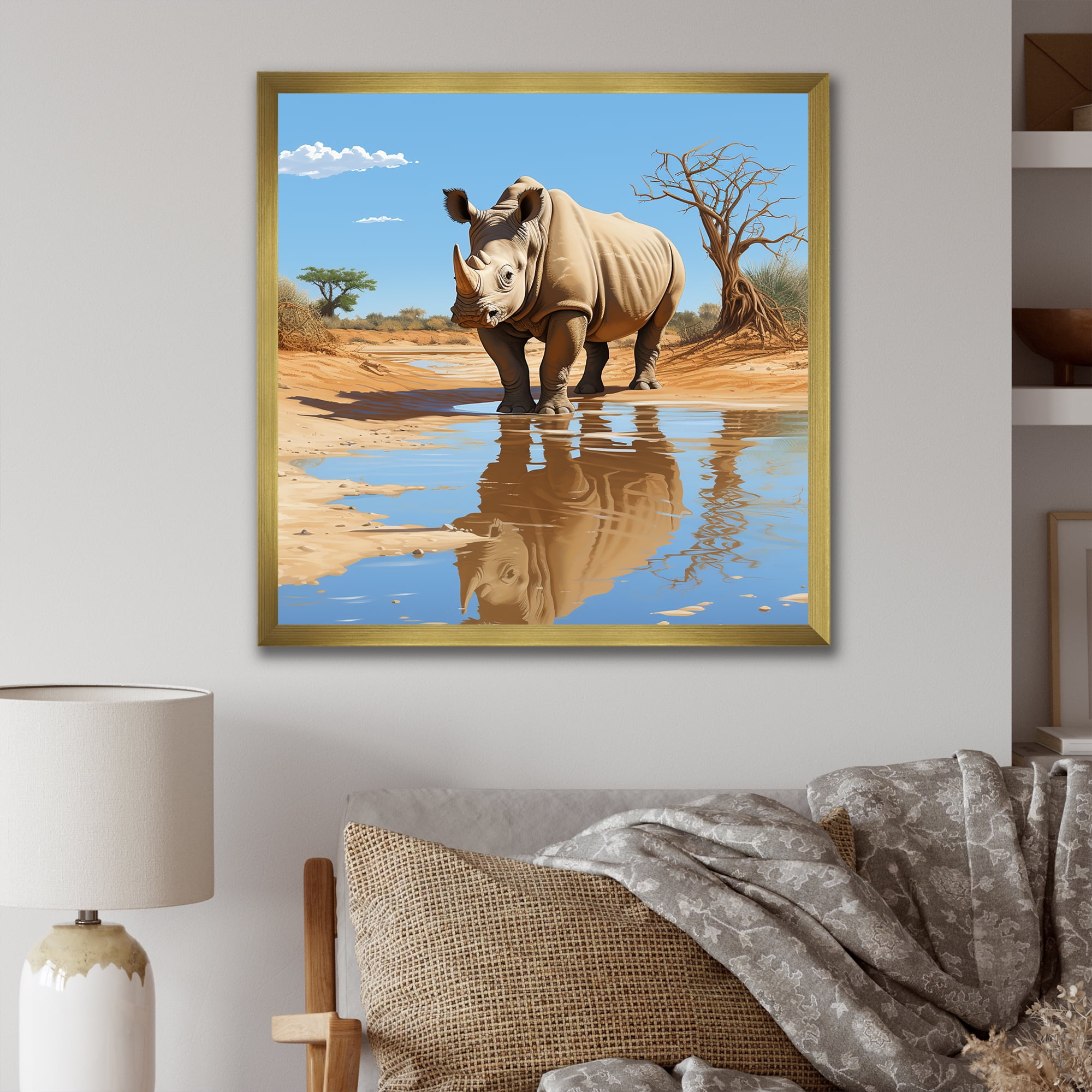 Designart "Rhinoceros in Africa Majestic Safari Beauty I" Animals