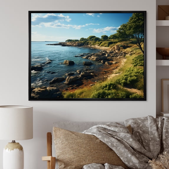 Designart "Rhode Seashore Island horizon" Landscapes Floater Framed Wall Art Living Room