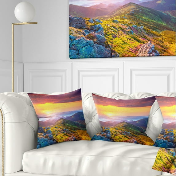 Designart Rhododendron Flowers in Colorful Hills - Landscape Photography Throw Pillow - 18x18