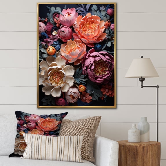 Designart "Rhododendron Magenta Showcases I" Floral & Botanical Floater Framed Wall Decor