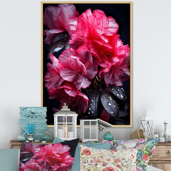 Designart "Rhododendron Pink composition II" Floral & Botanical Floater Framed Wall Art Print