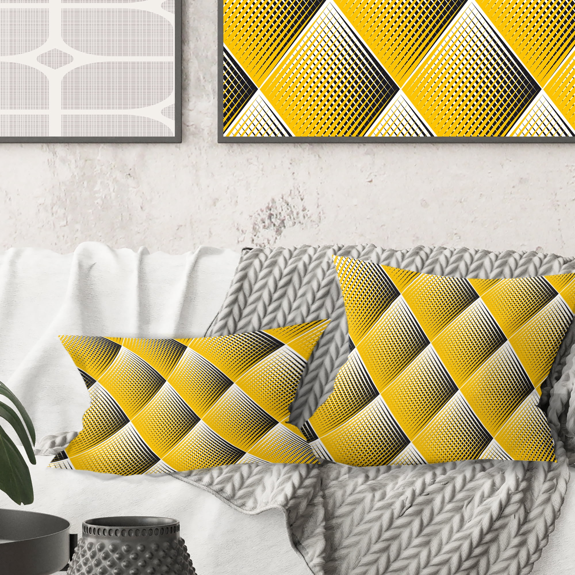 Designart Rhombus Retro Geometric ' Mid-Century Modern Throw Pillow - 16x16