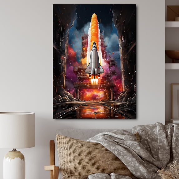 Designart "Rhythmic Rocketship I" Rocketship Canvas Print