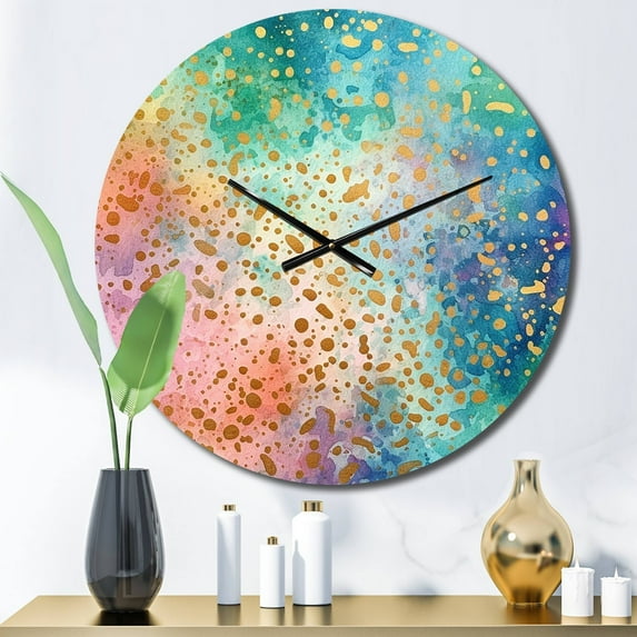 Designart "Rhythmic Waters in Green and Gold II" Modern Oversized Wall Clock