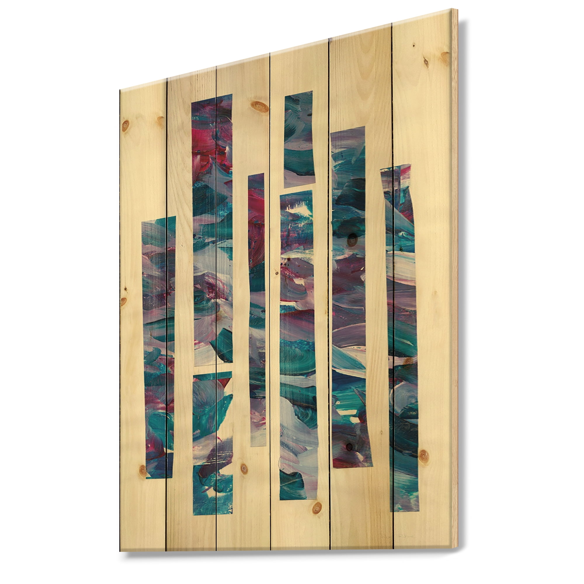 Designart 'Ribbons of Jewels I' Modern Geometric Print on Natural Pine Wood