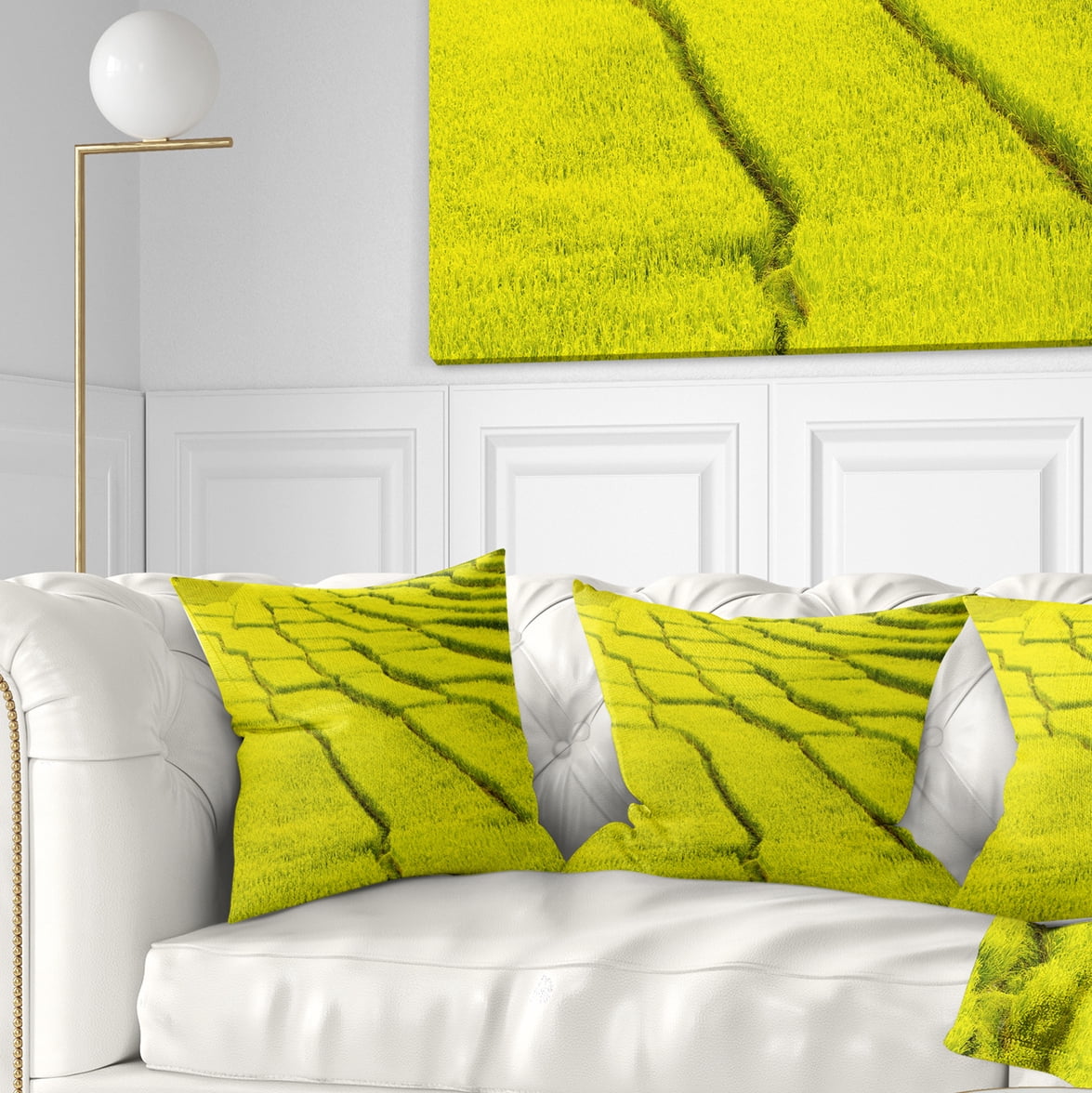 Designart Rice Field View - Landscape Photography Throw Pillow - 16x16