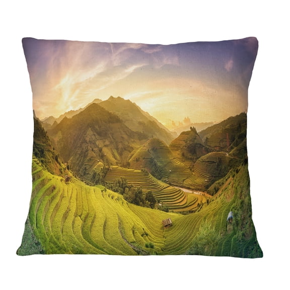 Designart Rice Fields on Terraced Panorama - Landscape Printed Throw Pillow - 16x16