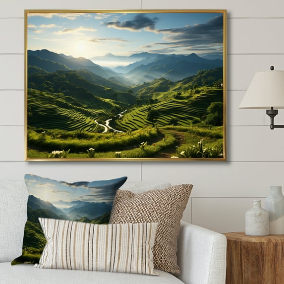 Designart "Rice Terrace Rhapsody Thailand s Landscape I" Landscapes Floater Framed Wall Art Living Room