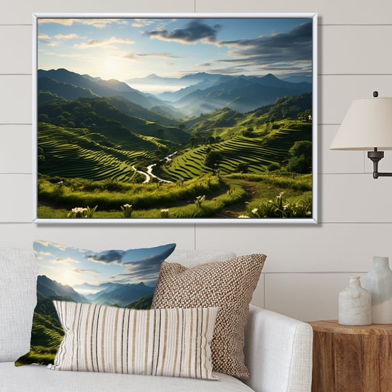 Designart "Rice Terrace Rhapsody Thailand s Landscape I" Landscapes Floater Framed Wall Art Living Room