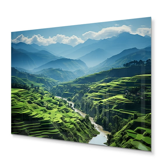 Designart "Rice Terraces China Azure painting III" Chinese Metal Wall Decor
