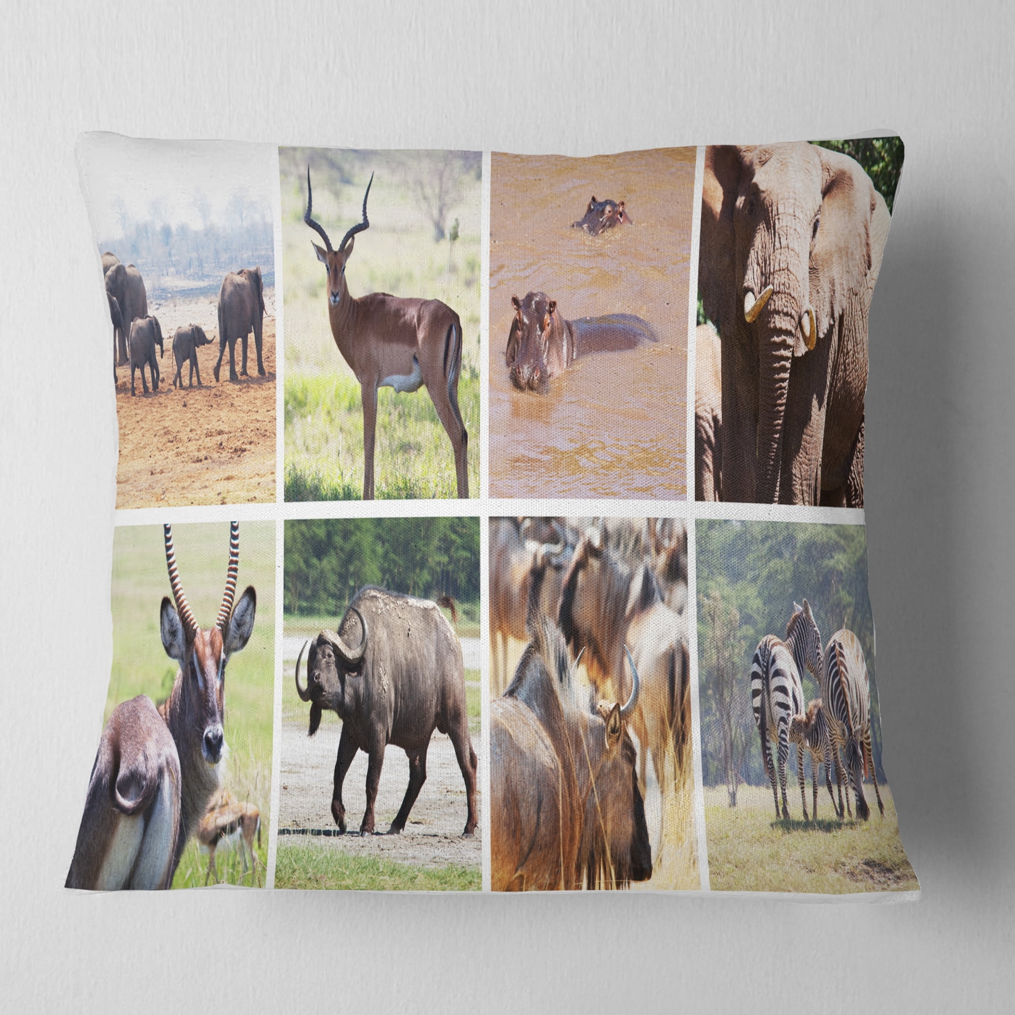 Designart Rich African Wildlife Collage - Animal Throw Pillow - 18x18